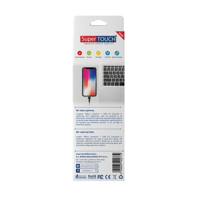 Cablu Lightning cu incarcare rapida Super TOUCH, negru - 