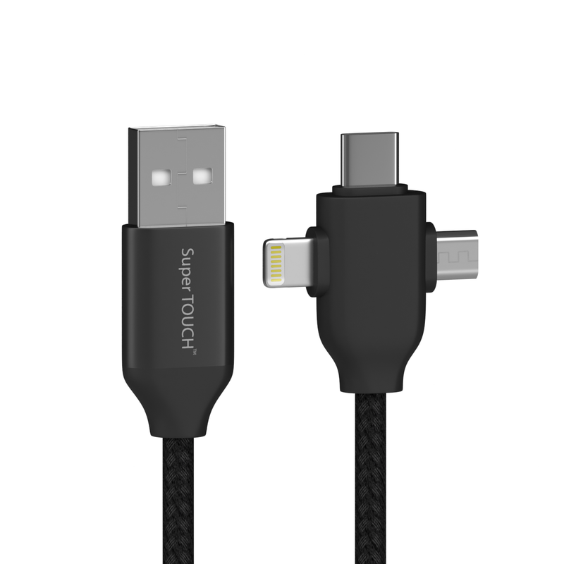 Cablu de date 3 în 1 Lightning, Micro USB, Type-C Quick Charge Super TOUCH, negru - 